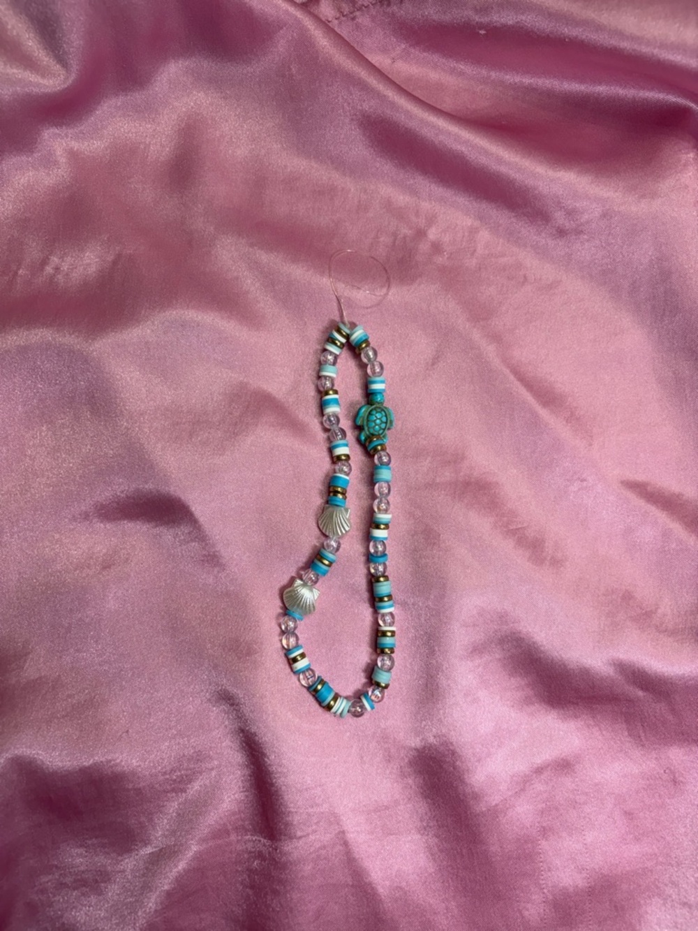 Beaded Turquoise and pink beachy phone charm